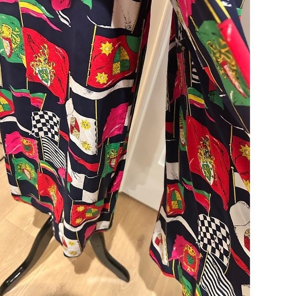 Vintage NWT August Silk Diane Gilman 90s Silk 2 Piece Flag Print Top and Pants L - Picture 9 of 11
